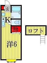 JR総武線 東船橋駅 徒歩2分の賃貸アパート 2階1Kの間取り