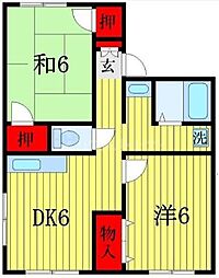 トゥインクル谷津 2DKの間取図画像