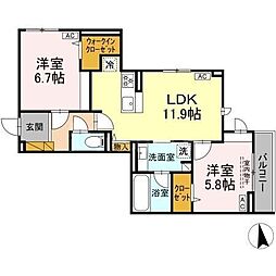 市川市大和田2丁目アパート 2LDKの間取図画像