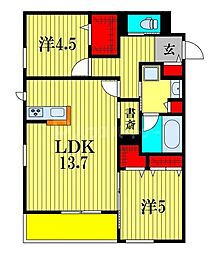 船橋市印内2丁目マンション 2LDKの間取図画像