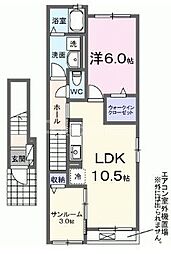リバーサイドＹＳ 2階1LDKの間取り