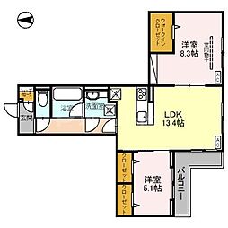 アニヴェルセル 3階2LDKの間取り
