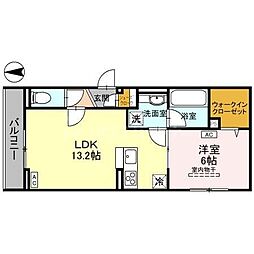 アニヴェルセル 2階1LDKの間取り