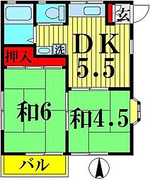 石倉ハイツ 2階2DKの間取り