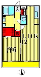 サンライズ蒲生 3階1LDKの間取り