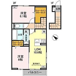 セルシアーナ 2階2LDKの間取り