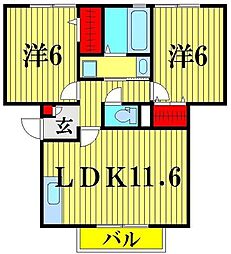 ベル八潮 2階2LDKの間取り