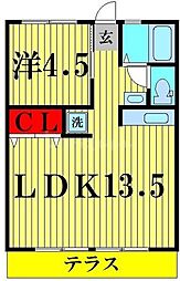 シティハイム谷際 2階1LDKの間取り