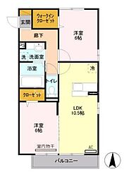 グランシーバ　I 1階2LDKの間取り