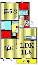 ロイジェントパークスレイクタウンIIＧ 2階2LDKの間取り