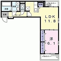 レジデンス　ＫＩＺＵ 2階1LDKの間取り
