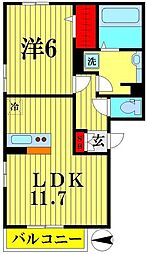 グランディール 2階1LDKの間取り