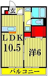 ルガーナ 2階1LDKの間取り