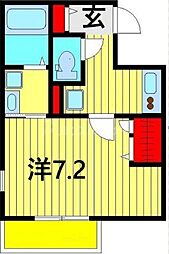 カーサヴィエント 3階1Kの間取り