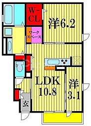 Ａｐｐｌｅ ｃｏｕｒｔ Ｋ&Ｍ 1階2LDKの間取り
