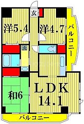 リレント谷塚 3LDKの間取図画像