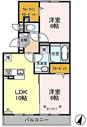 ロイジェントパークス草加手代C 2LDKの間取図画像