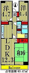 プロスペール谷塚二番館 3LDKの間取図画像