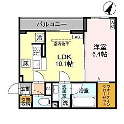 越谷市大字大房アパート 1LDKの間取図画像