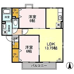 プランドールパピオンB 2LDKの間取図画像