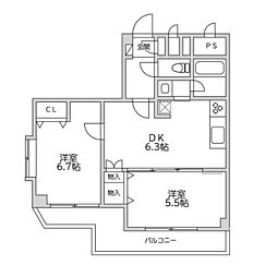 陽輪台あざみ野 2DKの間取図画像