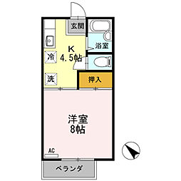 シティーコーポほんどう　Ｂ棟 1階1Kの間取り