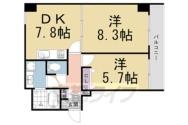 京都府京都市中京区錦堀川町(賃貸マンション2DK・7階・50.30㎡)の写真 その2