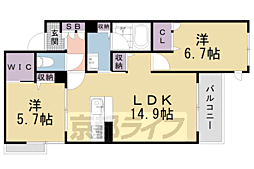 JR山陰本線 二条駅 徒歩8分の賃貸マンション 2階2LDKの間取り