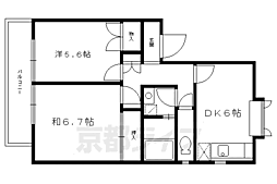 京都市営烏丸線 国際会館駅 徒歩10分の賃貸アパート 1階2DKの間取り