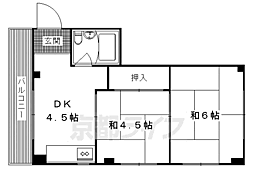 叡山電鉄叡山本線 元田中駅 徒歩5分の賃貸マンション 2階2Kの間取り
