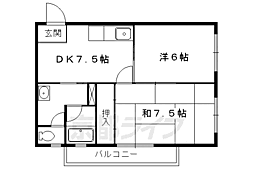 京都市営烏丸線 国際会館駅 徒歩7分の賃貸マンション 1階2DKの間取り