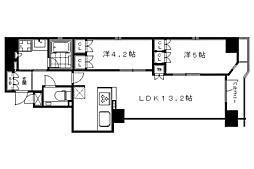 京都市営烏丸線 烏丸御池駅 徒歩6分の賃貸マンション 9階2LDKの間取り