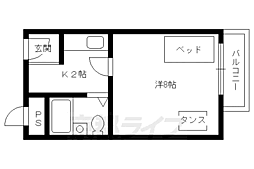 リエール北野 2階1Kの間取り