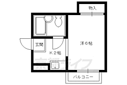 京都市営烏丸線 北大路駅 徒歩22分の賃貸マンション 3階1Kの間取り