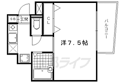 京阪本線 神宮丸太町駅 徒歩25分の賃貸マンション 2階1Kの間取り