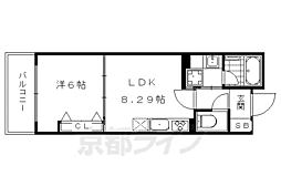 京阪本線 神宮丸太町駅 徒歩22分の賃貸マンション 4階1DKの間取り