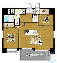 アバンス祇園 6階2LDKの間取り