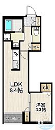 フルール博多 1LDKの間取図画像