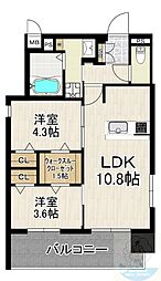 ラクラス呉服町 2SLDKの間取図画像
