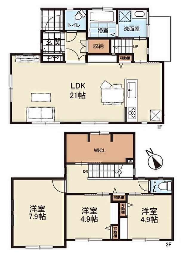 LDKは、21帖の広々空間！自然とご家族のコミュニケーションを育むリビングスルー階段を採用◎