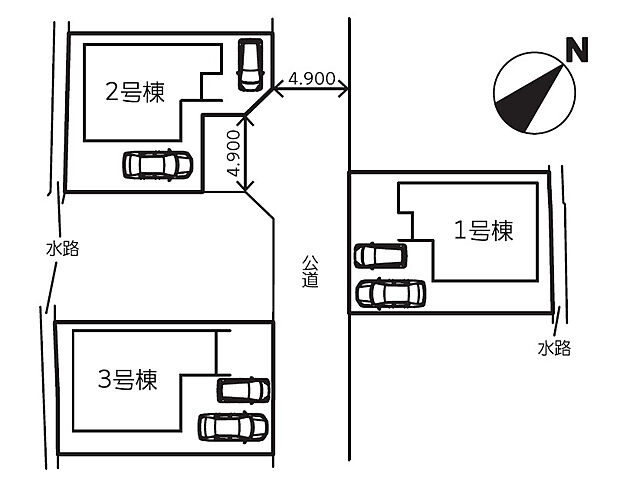 【全3棟の1号棟】カースペース並列2台分あり(車種による)。内覧・お問い合わせはお気軽にどうぞ！