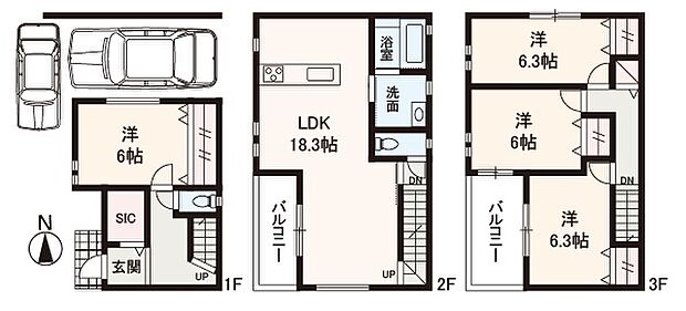 LDK広々！個室も収納も充実の4LDK！ビルトイン車庫1台・カースペース1台分有り(車種による)。