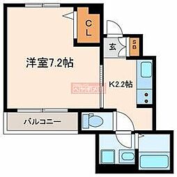 マミハイム 1Kの間取図画像