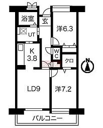 アクティ目黒駅前1号棟 2LDKの間取図画像