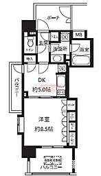 ライオンズシティ白金高輪 1DKの間取図画像