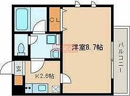 パルス中台 1Kの間取図画像
