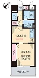 フォーチュンプレイス 1DKの間取図画像