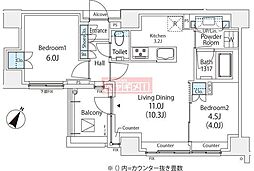オークプレイス目黒行人坂 2LDKの間取図画像