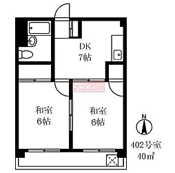 山口マンション 2DKの間取図画像