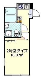 グランシャリオ池袋 2階1Kの間取り